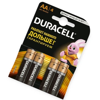 Батарейка AA щелочная 1.5V пальчик Duracell Basic Alkaline 4шт картон Бельгия