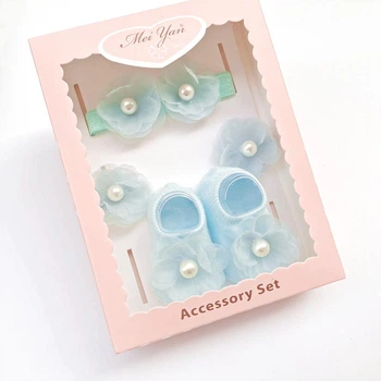 Подарочный набор пинеток с аксессуарами для новорожденных голубой Пион 10-12 см 0-12 мес