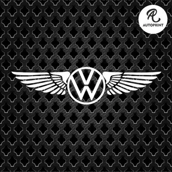 Наклейка на авто Oracal Логотип Эмблема Volkswagen Фольксваген с крыльями Белая 20х6см (EA008-2)