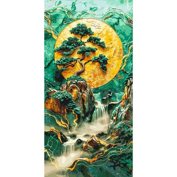 Картина по номерам Оригами Горный водопад с красками металлик, 40x80 см (LW5105)