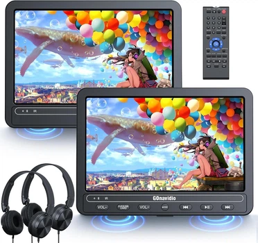 Автомобильный DVD-плеер GoNavidio с 10,5-дюймовым экраном, аккумулятором на 5 часов Черный