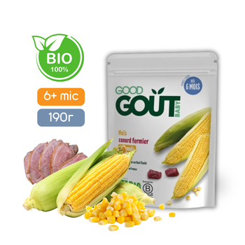 М'ясо-овочеве пюре Good Gout BIO Кукурудза з м'ясом качки для дітей від 6 місяців, 190 г