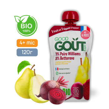 Пюре фруктове Good Gout BIO Груша Вільямс з буряком для дітей від 4 місяців, 120 г