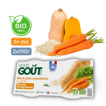 Овочеве пюре Good Gout BIO Гарбуз з морквою для дітей від 6 місяців, 2х190 г