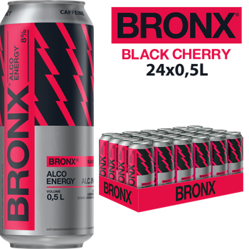 Упаковка слабоалкогольного энергетического напитка BRONX Black Cherry 8% 0.5 л х 24 шт (14820193034506)