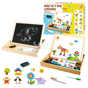 Деревянная магнитная доска 97678 WToys магниты фломастер губка мел 28*21*1см (97678)