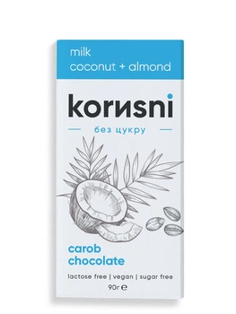 Шоколад на керобе Korysni молочный "Миндаль-Кокос", 90г