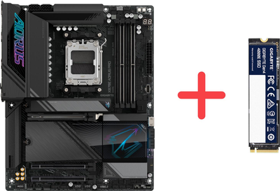 Материнська плата Gigabyte X870E AORUS PRO (sAM5, AMD X870E, PCI-Ex16)+ SSD диск Gigabyte Gen4 4000E 500GB M.2 2280 NVMe PCIe 4.0 x4 3D NAND Flash у подарунок!