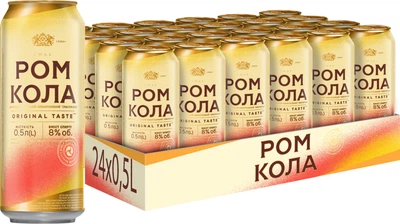 Упаковка слабоалкогольного напитка Оболонь Ром Кола 8 % об. 0.5 л х 24 шт (4820000197465)