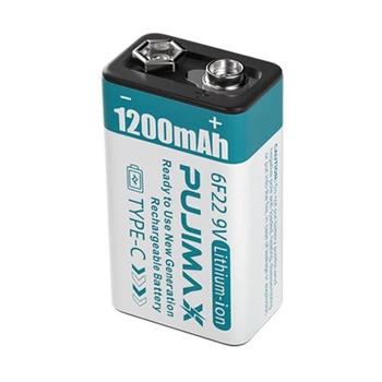 Аккумулятор Крона Pujimax 6F22 9V с зарядкой через USB Type-C White/Blue, 1200mAh (16228)