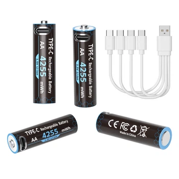 Аккумуляторы пальчиковые AA с USB Type-C 4255mWh 1.5V Li-ion (4 шт + кабель + кейс) Black (16219-4)