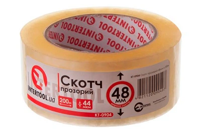 Скотч Intertool 48 мм х 200 м х 52 мкм прозрачный (KT-0904)