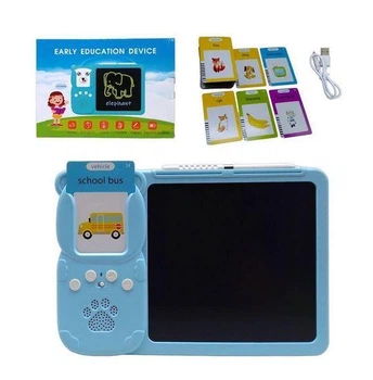 Детская обучающая игрушка, планшет для рисования LCD Writing Tablet и озвученная азбука Монтессори, 112 карт (Y5-1AB ) голубой