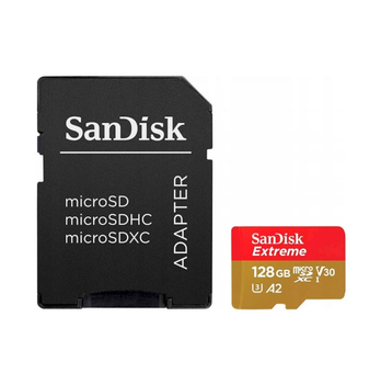 Карта пам'яті microSDXC (UHS-1 U3) SanDisk Extreme For Action Cams and Drones A2 128Gb class 10 V30 (R190MB/s,W90MB/s) (adapter) (SDSQXAA-128G-GN6AA)