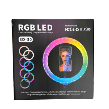Кольцевая светодиодная лампа RGB 30 см мультиколор с эффектами стробоскоп и плавный переход