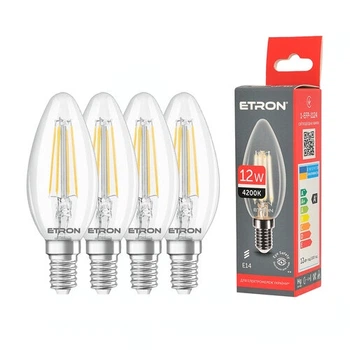 Комплект філаментних ламп ETRON Filament 4 шт 12Вт 4200K С35 E14 1-EFP-1124-4