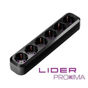 Розетка переносная 6-місна з заземленням LIDER PROXIMA LRP16-630 BLACK