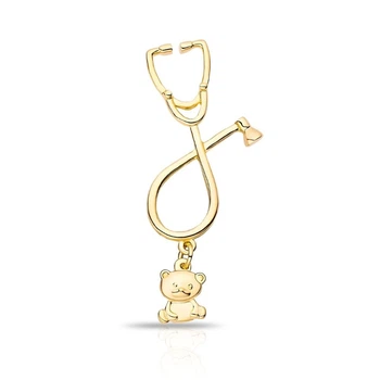 Брошь BROCHE бижутерия Медицина Стетоскоп с Мишкой золотистая BRBF114961