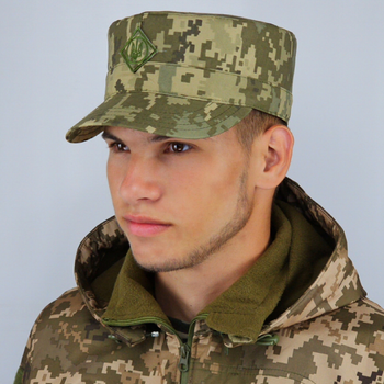 Кепка піксель ЗСУ з кокардою, кепка армійська статутна, кепка німка піксель ЗСУ 57
