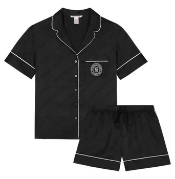 Піжама Сатинова (сорочка + шорти) Victoria's Secret Satin Short Pajama Set New XS+XS Чорний (26935435)