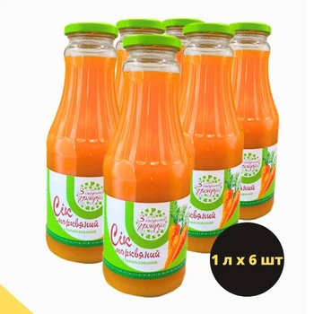 Сок морковный 1 л х 6 шт (упаковка 6 шт) натуральный в стеклянной бутылке С бабушкиной грядки (J-C-Evrika 1L-pack6)