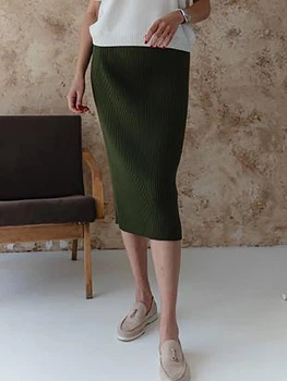 Юбка миди осенняя прямая женская ARTKNIT Katrin L/XL Олива (2251948329014)