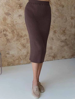 Юбка миди осенняя прямая женская ARTKNIT Katrin S/M Шоколад (4823093460324)