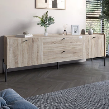 Тумба под телевизор с ящиками LION Wood с черными ножками 180x50x40 см Дуб Сонома (LION-043129)