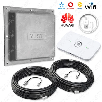 Комплект для підключення 4G інтернету з акумулятором HUAWEI E5573 + панельна антена YUST 2 х 15 дБі + кабелі + перехідники TS9 | Швидкість до 150 Мбіт/с | до 32 підключень | до 12 км від базової станції | Київстар, Vodafone, Lifecell