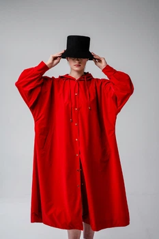 Жіночий дизайнерський дощовик плащ тренч Parasol'ka червоний Red Velvet (S-L) oversize one size, плащ вільного крою водонепроникний, дощовик з капюшоном