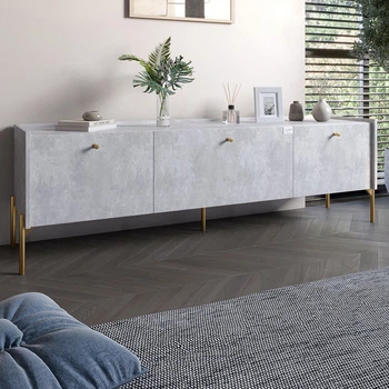 Тумба под телевизор на 3 ящика LION Wood с золотыми ножками 160x40x65 см Бетон style (LION-042988)