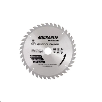 Диск пильный для дерева GRANITE 250х32х40Т адаптер 32-30/32-25.4 6100 об/мин (5-25-040)