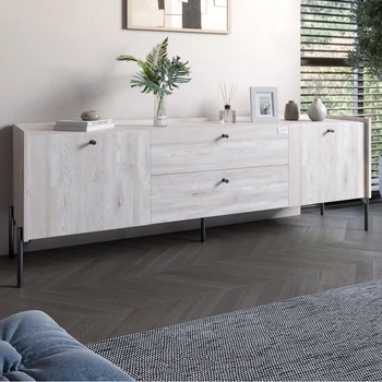 Тумба под телевизор с ящиками LION Wood с черными ножками 180x50x40 см Самоа Дымчатый (LION-043134)