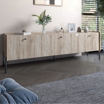 Тумба под телевизор на 3 ящика LION Wood с черными ножками 160x40x65 см Дуб Сонома (LION-043100)