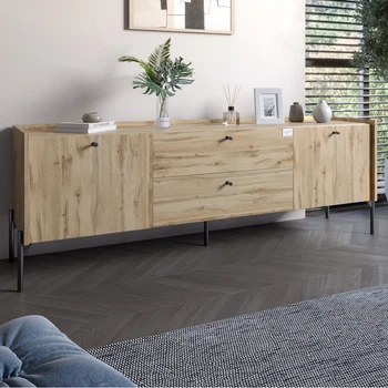 Тумба под телевизор с ящиками LION Wood с черными ножками 180x50x40 см Дуб Аппалачи (LION-043126)
