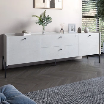 Тумба под телевизор с ящиками LION Wood с черными ножками 180x50x40 см Бетон style (LION-043123)