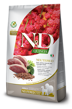 Сухой беззерновой корм Farmina Dog Grain Free N&D Quinoa, Neutered Adult Medium & Maxi для собак средних/крупных пород с уткой, киноа, брокколи и спаржей 12 кг (арт 179488)