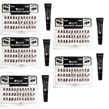 Набір для нарощування вій Salon Professional 3 пучки Medium Flare Lashes 5 упаковок + Чорний клей 5 упаковок