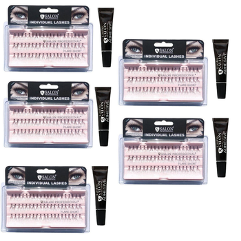 Набір для нарощування вій Salon Professional 1 пучок Short Flare Lashes 5 упаковок + Чорний клей 5 упаковок