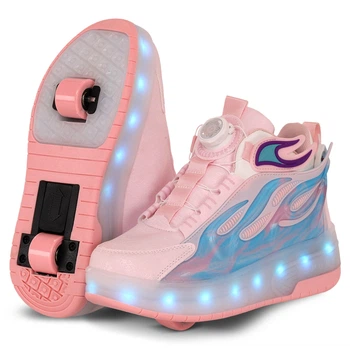 Роликовые кроссовки с подсветкой LED на двух колесах размер 36 23 см Zelart розовый OB-4687