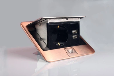 Врезная напольная розетка с крышкой ElectroHouse 1x220V 2xUSB IP44, античная медь