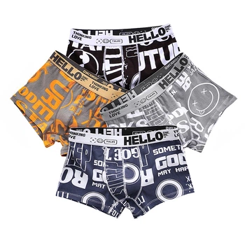 Набор мужских трусов Lesko PA-3187 3XL боксеров с принтом Black/Orange/Gray/Sapphire Blue bp 4 шт