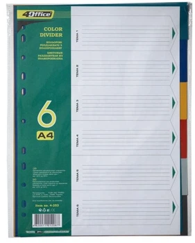 Розділювач А4 4-253 кольорові, 6 шт 4OFFICE РР
