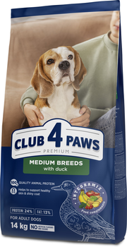 Полнорационный сухой корм для собак Club 4 Paws Премиум для средних пород С уткой