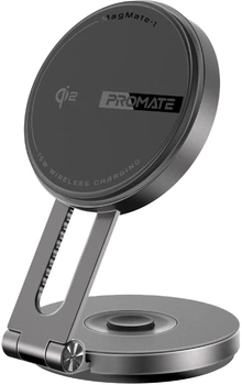 Автодержатель для телефона с беспроводной зарядкой Promate MagMate-1 Magnetic/Wireless 15W Black