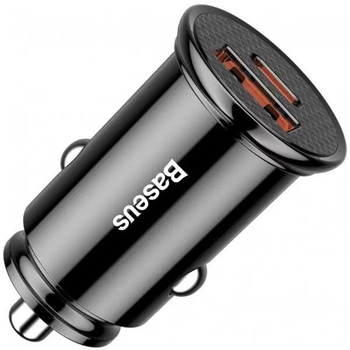Автомобільний зарядний пристрій Baseus Circular Plastic Швидка зярядка Quick Charge 4.0 + Power Delivery 3.0 30W USB + Type-C 5A Black