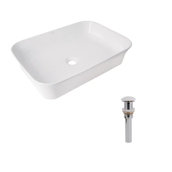 Комплект Qtap Virgo N: Раковина накладная 560x380x130 мм, White, прямоугольная + Донный клапан Pop-up PU02