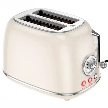 Тостер электрический горизонтальный для хлеба Hoco HJD12A Kitchen retro toaster |850 Вт, LED индикатор, 38-мм слоты, 6 уровней температуры, размораживание, подогрев, автоматический, на 2 тоста| Молочно-белый