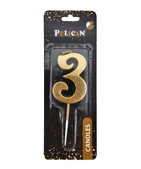 Свічка для торта Цифра 3 золотиста з блискітками 5 см Pelican (863303)