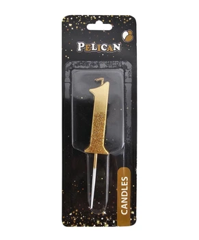 Свечка для торта Цифра 1 золотистая с блесками 5 см Pelican (863301)